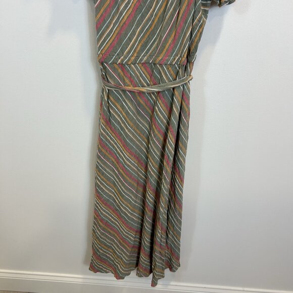 Lane Bryant Green Maxi Multicolor Stripe Shoulder Ruffle Belted Size 22 - Picture 10 of 11